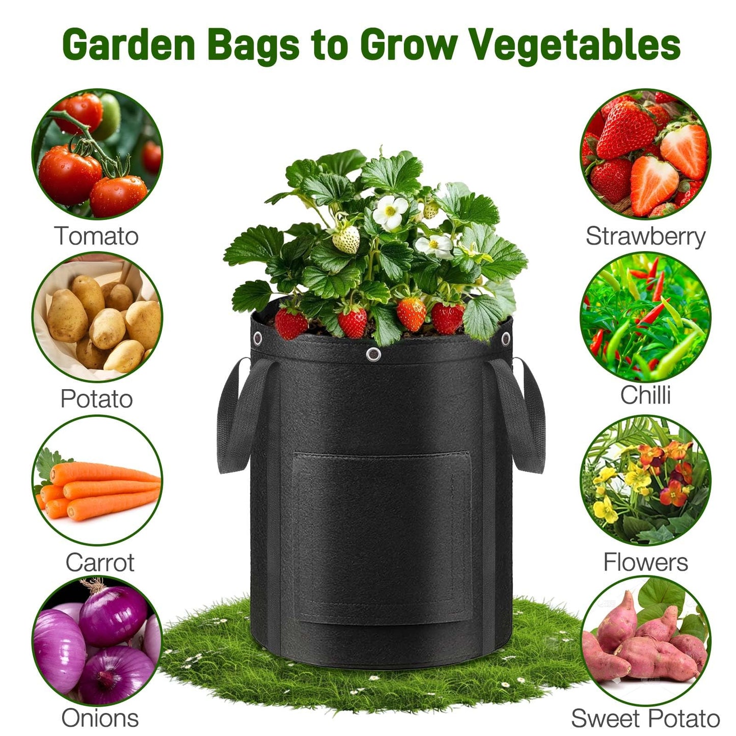 4 Pack Potato Grow Bags 15 Gallon with Harvest & Visible Window Thickened Garden Bags to Grow Vegetables with Handles & Metal Grommets for LST, Fabric Pots for Growing Carrots, Tomatoes, Onions