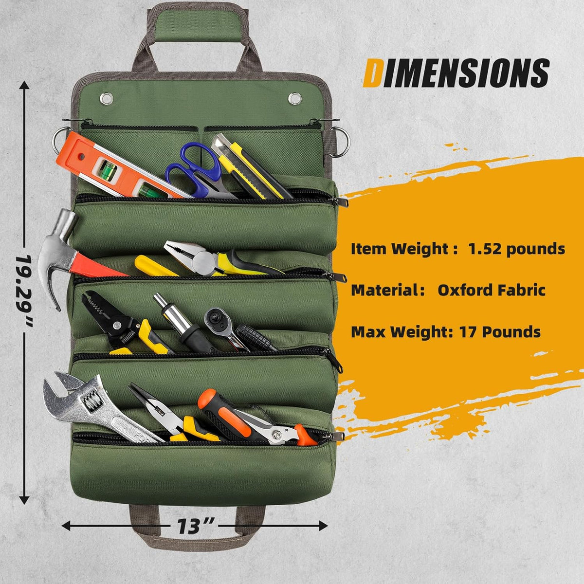 UUP Heavy Duty Tool Bag Roll-Up - Portable Soft Storage Organizer with Pockets | Green, Perfect for Mechanics & Gifts for Dad