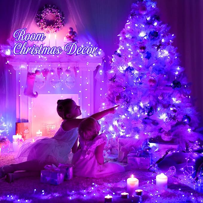 JMEXSUSS Connectable 100 LED Purple Christmas Lights Indoor, 8 Modes Plug in Purple String Lights Clear Wire, 33ft Christmas Tree Light Outdoor for Xmas Tree, Garden, Bedroom