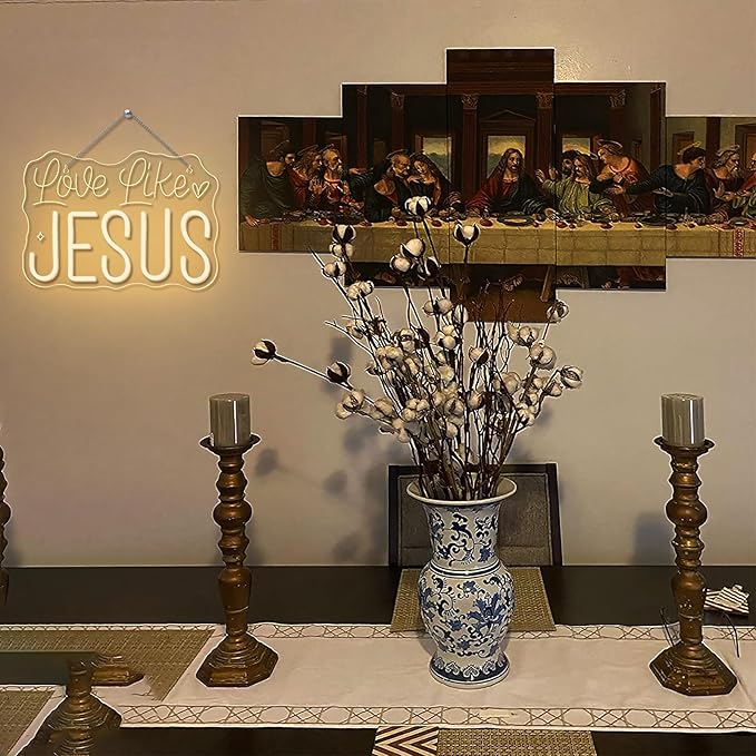 Horseneon Love Like JESUS Neon Sign - Scripture LED Wall Decor for Churches, Home Altars & Christian Gifts, USB-Powered Adjustable Brightness, Faith-Based Lighting