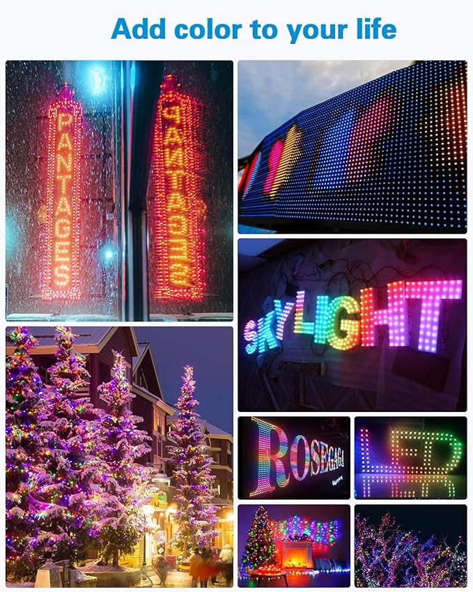 ALITOVE WS2811 12V RGB Pixel String Lights 8 inch 50pcs Bullet Pixels Light Diffused Addressable Color Changing with 12mm Waterproof Xconnector for Halloween Christmas Billboard House Outdoor Decor
