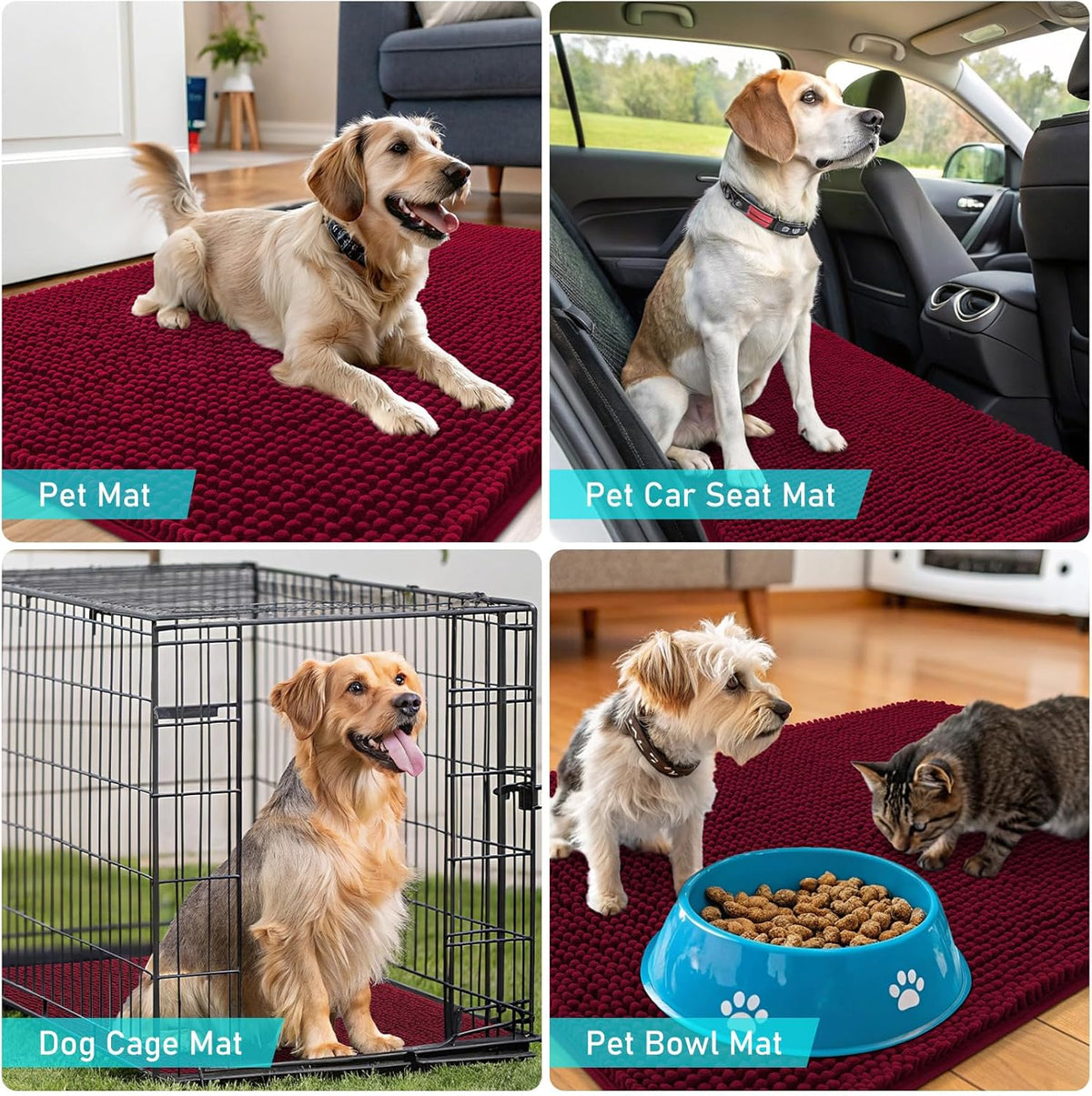 OLANLY Dog Door Mat - Absorbent Non-Slip Mud Mat for Dogs | Quick Dry Chenille, 70x24, Burgundy