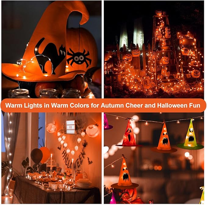 ZGWJ Fairy Lights Battery Operated, 12 Pack OrangeTwinkle String Lights 20 LED 7FT 3 Lighting Modes for Bedroom Decor, Halloween, Christmas, Party Indoor and Outdoor Decoration
