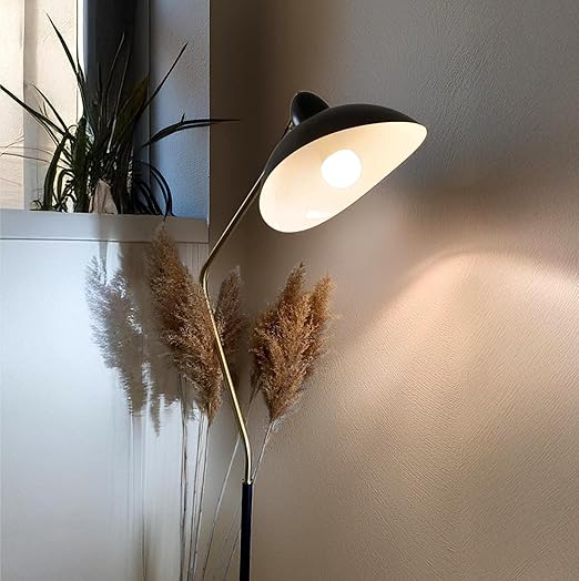 Brightech Swoop 69 in. Classic Black Industrial 1-Light Adjustable LED Floor Lamp with Black Metal Bowl Shade FL-SWP-BLK