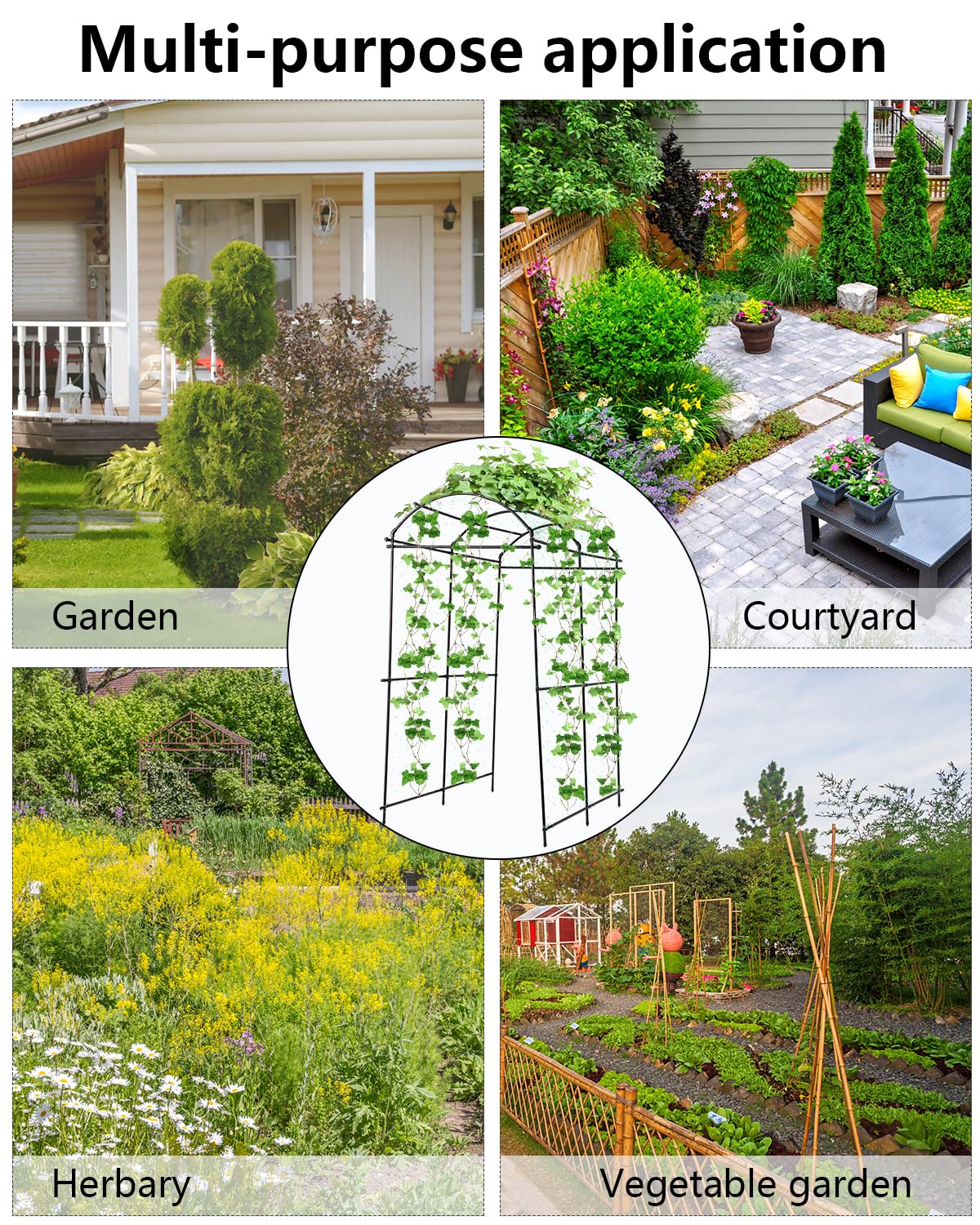 Garden Arch Trellis Outdoor Cucumber Arched Trellis 7ft Tall Large Vegetable Squash Trellis for Garden Raised Bed Climbing Flowers Fruits Plants Black Metal