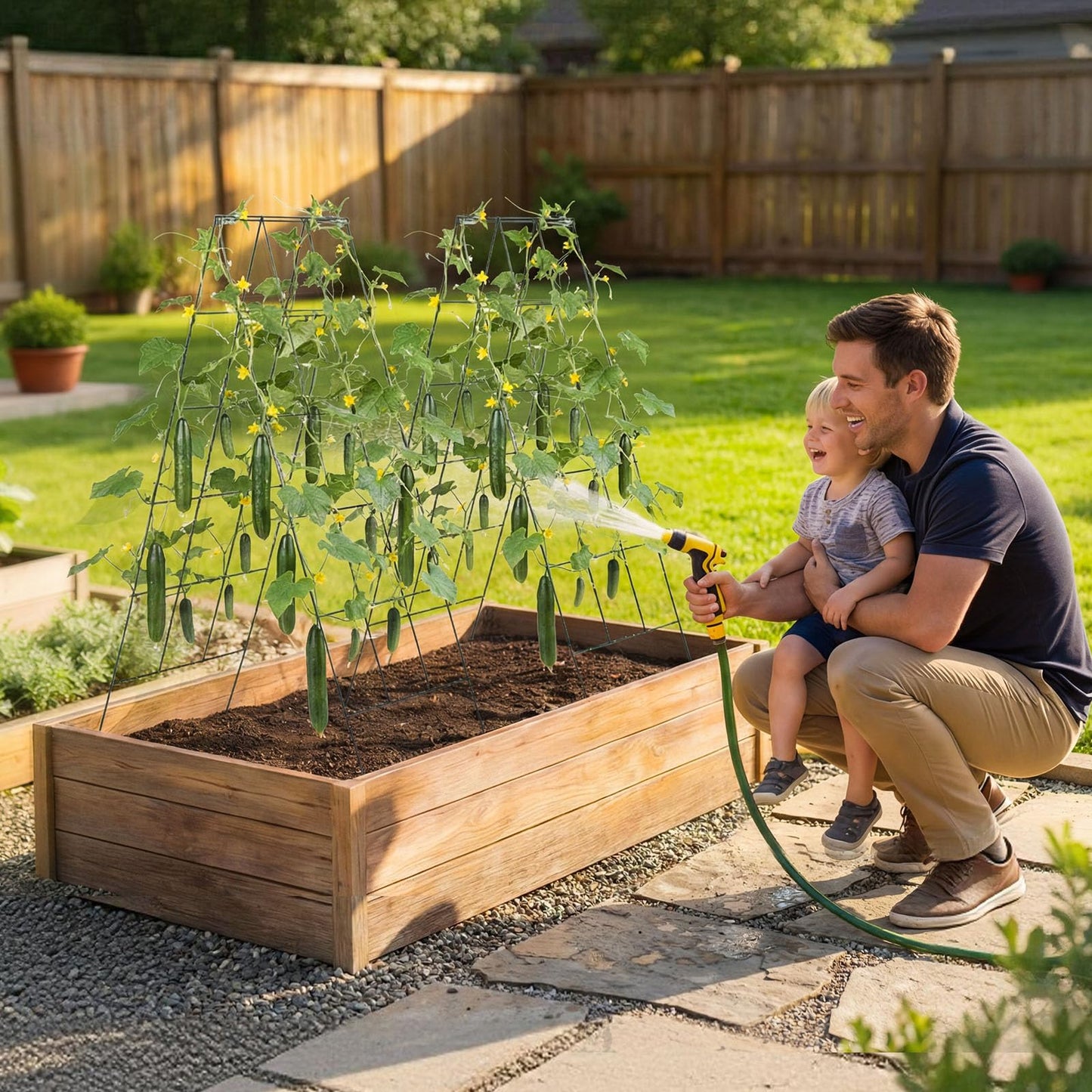 VEVOR Cucumber Trellis, 46" High Foldable A-Frame Garden Trellises for Raised Bed, 4 Panels, Metal Rustproof Outdoor Climbing Plant Support with 2 Plant Bags for Vine, Peas, Beans, Tomato, Flowers