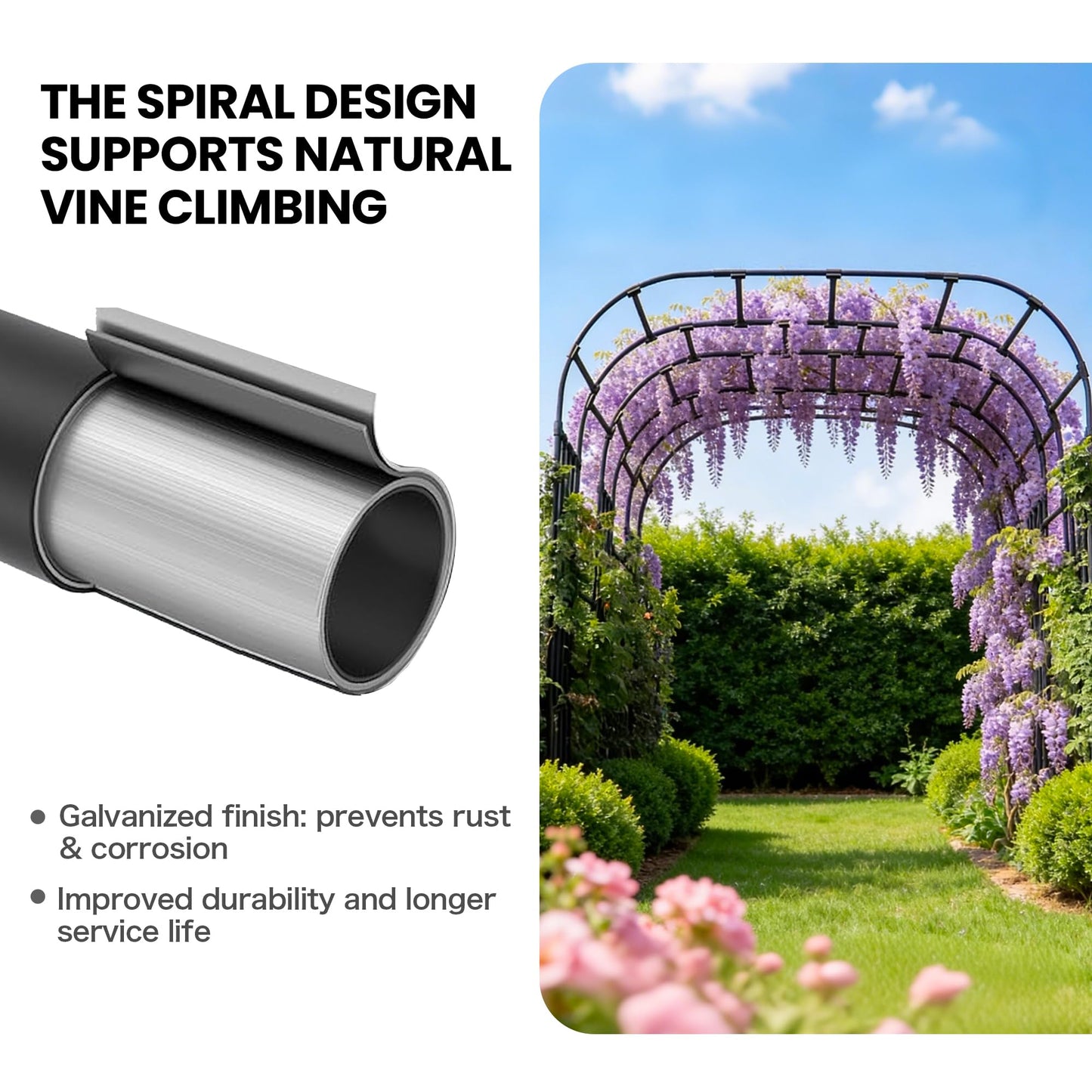 popsea Extra Heavy Duty Garden Arch - 1" Thick Steel Frame (Reinforced) | High Weight-Bearing Metal Arbor for Climbing Plants, Tomatoes & Heavy Vines, 59.1" L x 94.8" H