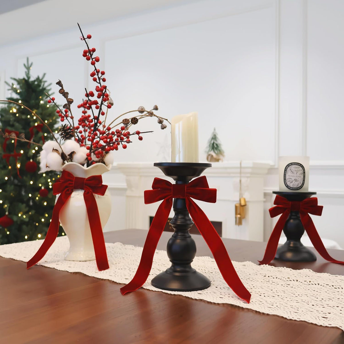 Velvet Ribbon Bows by 16Pcs - Vintage Rustic Craft Ornaments for Christmas Tree & Gift Wrapping | Burgundy, 5” x 10”