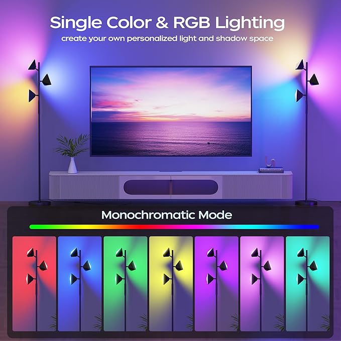 36W RGBCW Floor Lamp, Color Changing LED Tree Floor Lamp, Stepless Dimmable Tall Standing Lamp with Remote & Touch Control, 2700K-6500K Modern Floor Lamps for Living Room, Bedroom, Gaming Room -Silver