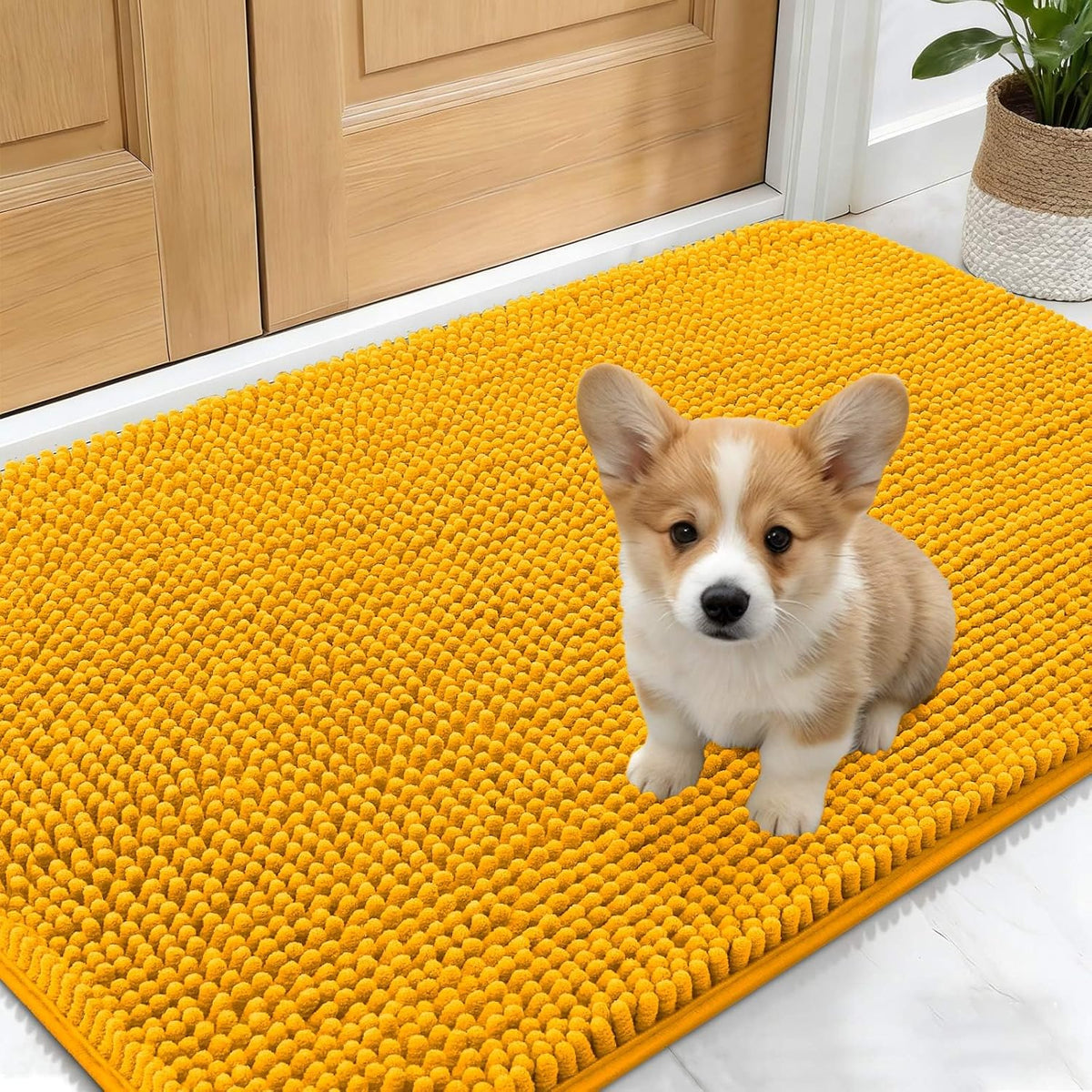 OLANLY Dog Door Mat - Absorbent Non-Slip Washable Doormat for Muddy Paws | 30x17 Inches, Golden Yellow