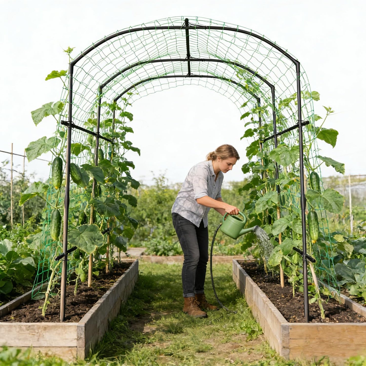 SUNYRISY Garden Arch Trellis for Climbing Plants Outdoor, 87in Tall Plant Support Trellis for Yard Raised Bed Planting Vine Cucumber Flowers Fruit Vegetables