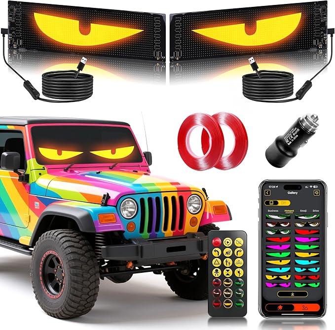 Next-Gen 5800 Lux LEDs - CRILEAL Ultra-Bright Sync LED Display (23.4"x4.73") – APP/Remote Programmable for Scrolling Text & Animation – for Cars, Stores – USB Powered（2pcs）