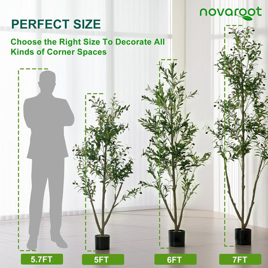 Olive Trees Artificial Indoor, 7FT Tall Faux Olive Tree with Moss and Planter, Artificial Plants Indoor with Natural Wood Trunk and Lifelike Fruits, Fake Tree for Home Office Living Room Decor