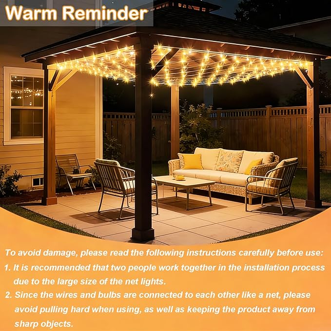 12ft x 12ft Net Lights Easter Decorations, 400LED 35 Colors Changing Large Gazebo Net Lights Clear Wire, Waterproof Fairy Lights Chandelier for Patio Pergolas Backyard Bush Wedding Outdoor Party