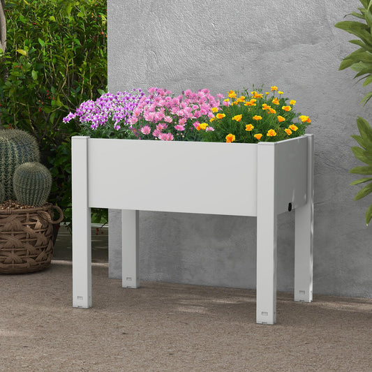 Toolsempire Raised Garden Bed Outdoor, Elevated Planter Boxes with Legs & Water Level Indicator, Garden Box Self-Watering Raised Beds for Gardening, Balcony & Deck (Greyish-White)