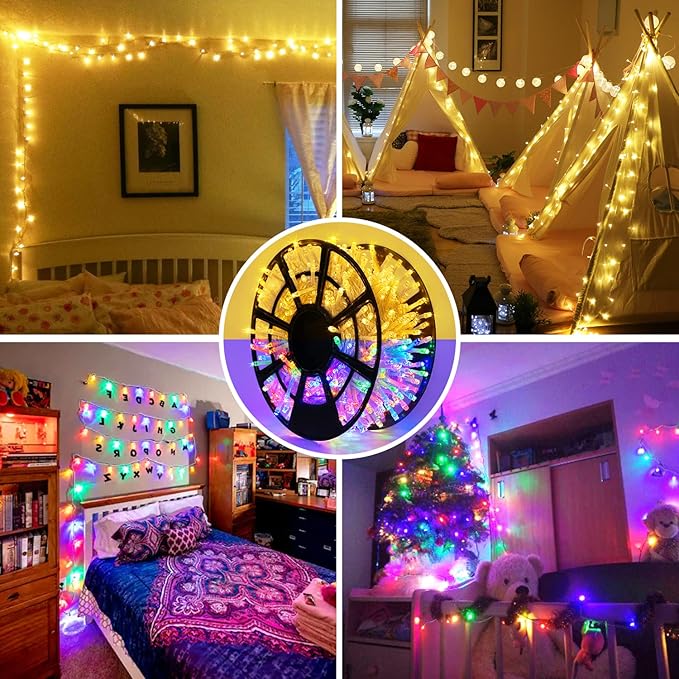 JMEXSUSS 500 LED Color Changing Christmas Lights, 163FT Warm White & Multicolor String with Remote, Plug-in for Tree House Indoor Outdoor Xmas Decor