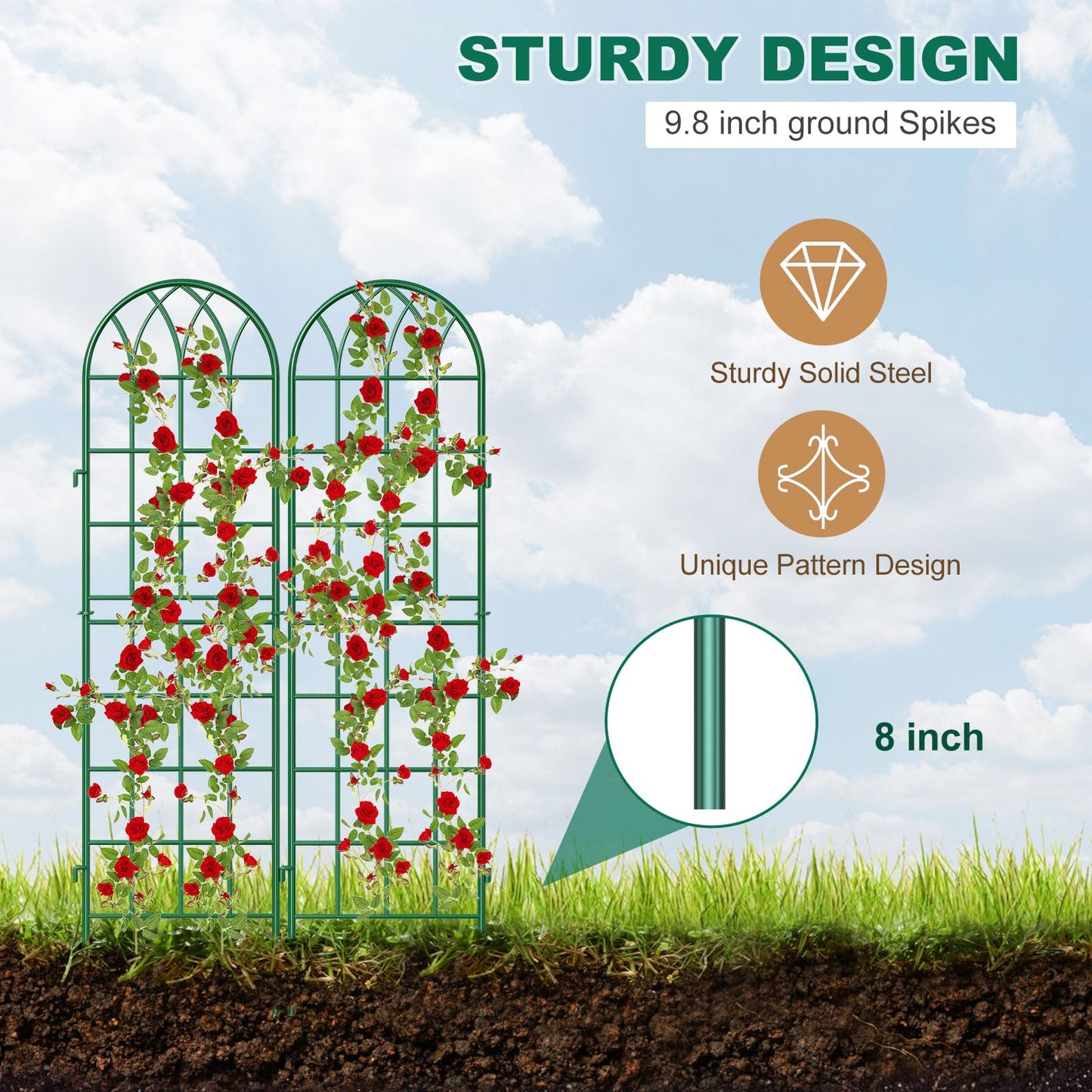 4 Pack Metal Garden Trellis for Climbing Plants, Green Metal Garden Trellis for Vines Plant Rose Vegetable Support,Large Decorative Outdoor Trellis