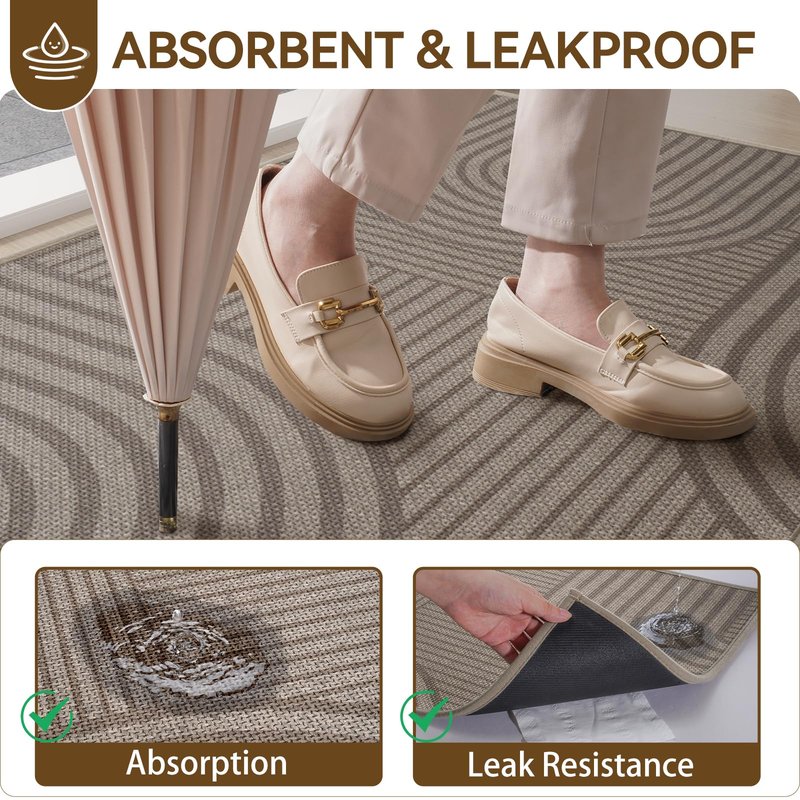QiCaiJia Front Door Mat 17''x30'', Absorbent Dirt Resist Washable Non Slip Low-Profile Indoor Doormat, Easy Clean Welcome Entryway Door Mats, Brown