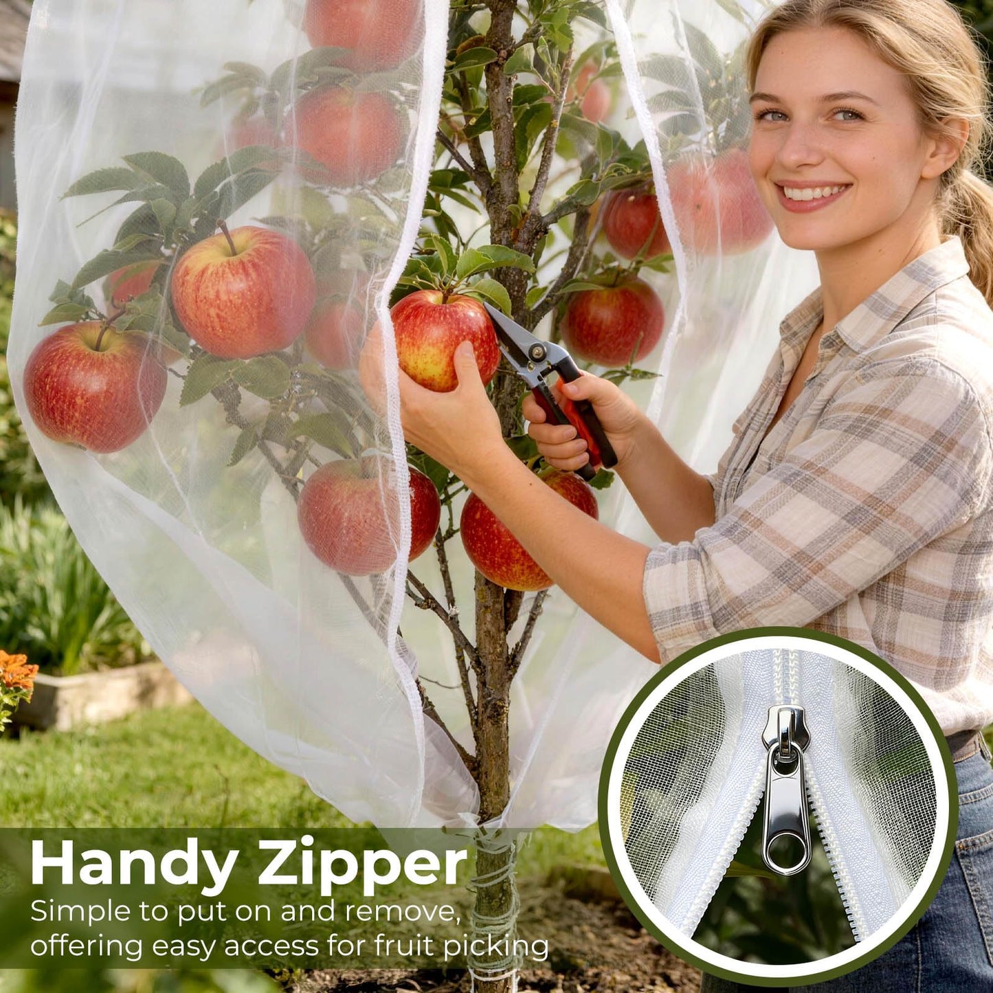 Homoda Fruit Tree Netting Cover with Zipper & Drawstring, 2 Packs 6ft x 6ft Insect Bird Barrier Netting for Garden Protection, Ultra Fine Mesh Garden Netting