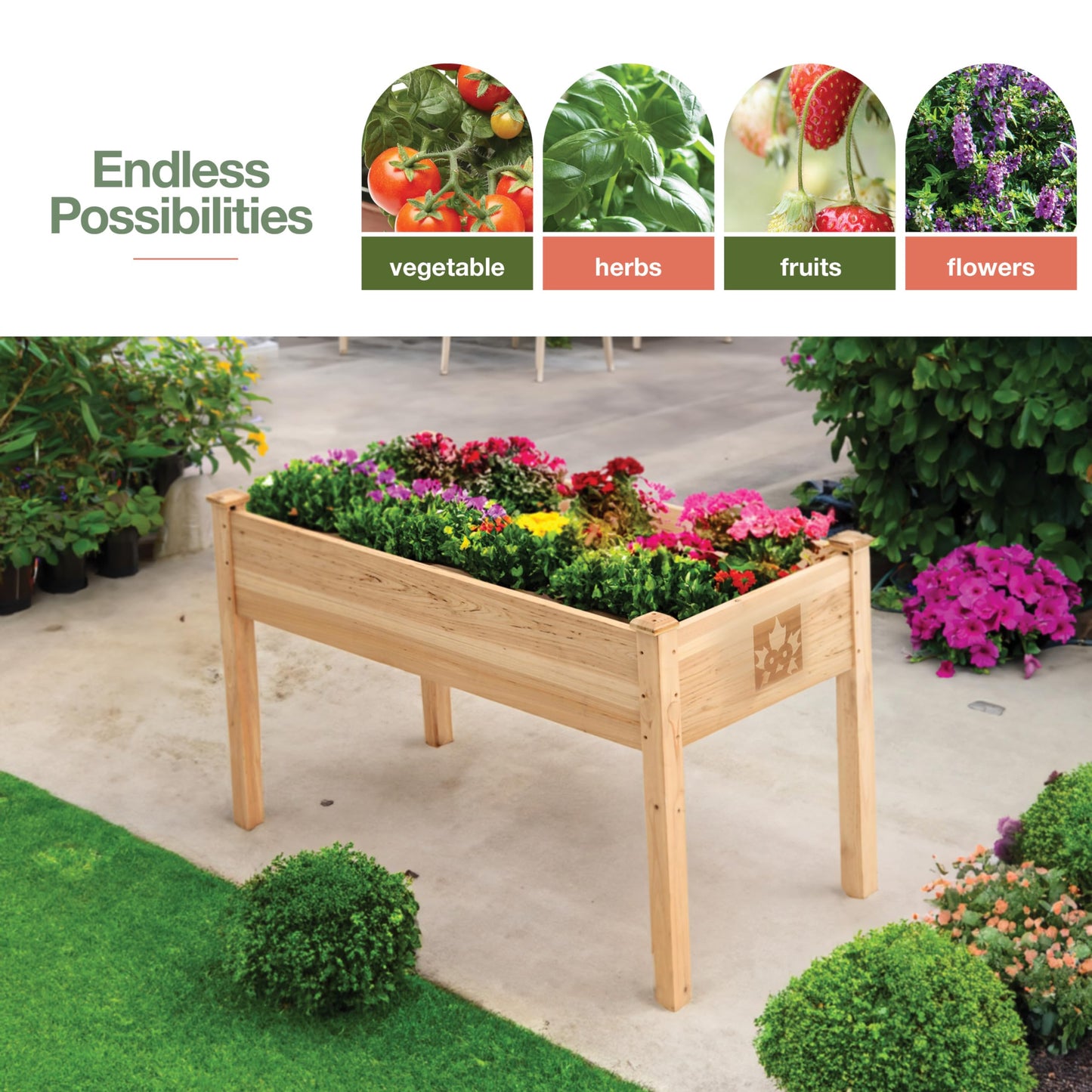 Maple99 Raised Garden Bed with Legs 48x24x30 - Natural Cedar Wood Elevated Planter Box with Bed Liner for Flowers, Veggies, Herbs - 200lb Capacity