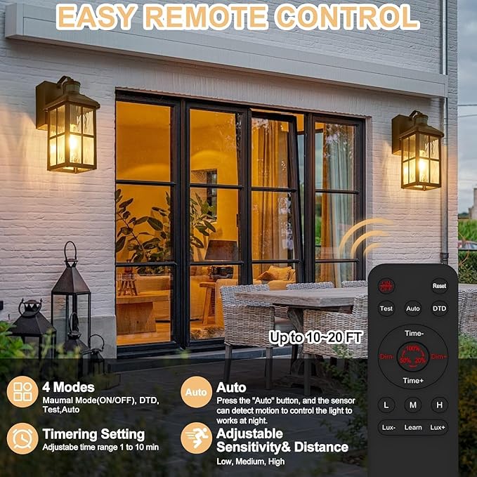 Porch Lights with GFCI Outlet with Remote,Dusk to Dawn Motion Sensor Outdoor Light, Upgraded 4 Lighting Modes Exterior Fixture Waterproof Outside Lights for House Patio Garage