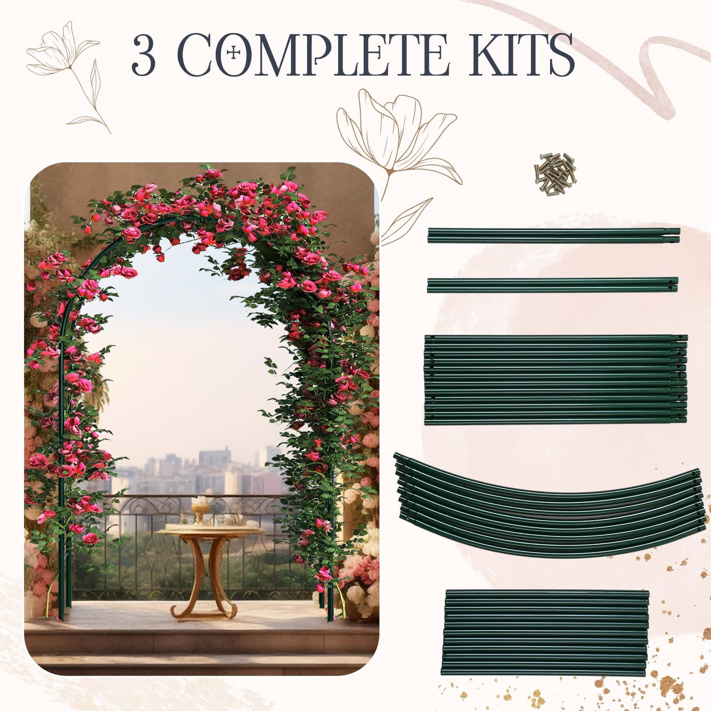 Gisafai 3 Pcs Metal Garden Arch Trellis Wedding Arches Pergola Arbor 7.9 Ft, Two Way Assemble, Durable Wedding Trellis Archway for Climbing Plants Outdoor Bridal Party Decoration (Dark Green)