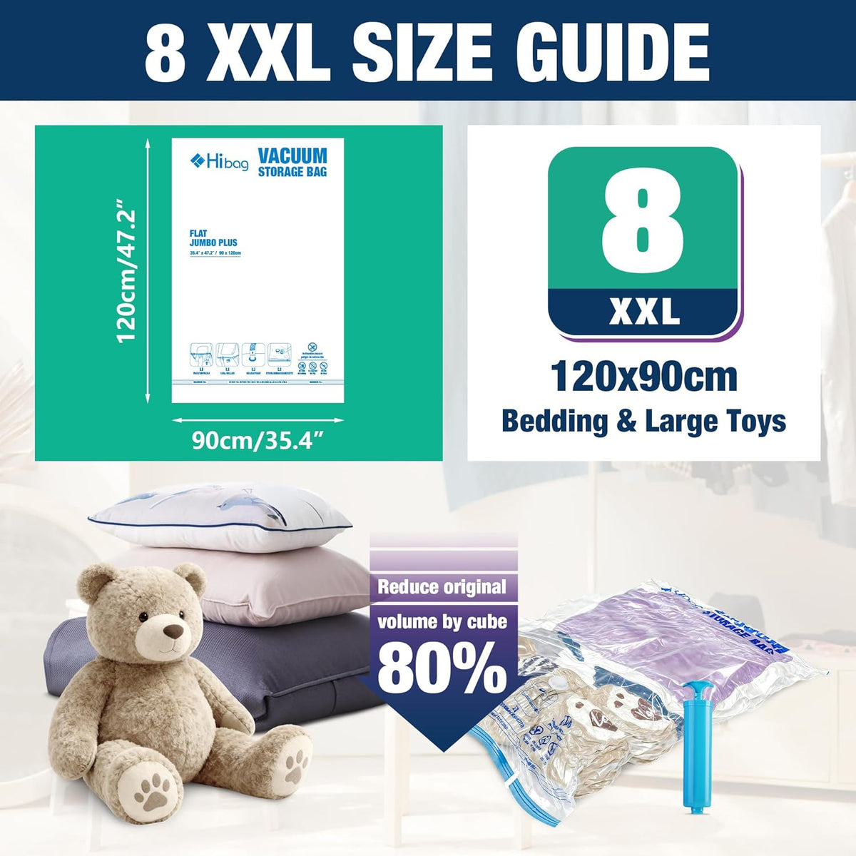 Skiennix XXL Jumbo Vacuum Storage Bags - 47''X35'' Extra Large for Blankets & Comforters (8 Pack)