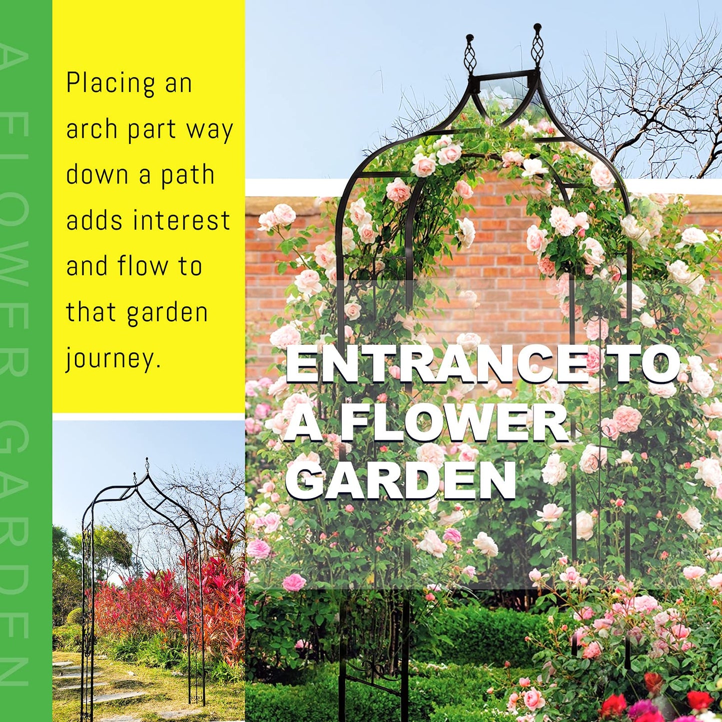 SCENDOR Garden Arch Trellis 14.2" L x 46.5" W x 98.4" H, Black Iron Arbor, Courtyard Arbor Trellis for Various Climbing Plants Rose, Outdoor Archway Wedding Ceremony Party