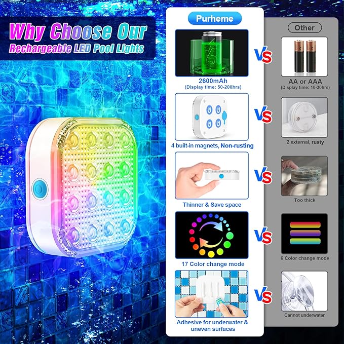 Christmas Atmosphere Light, Floating Pool Light Waterproof LED Light Rechargeable Bettery 16 Color Changing Lamp Magnetic Floating Pond Lights Party Decor