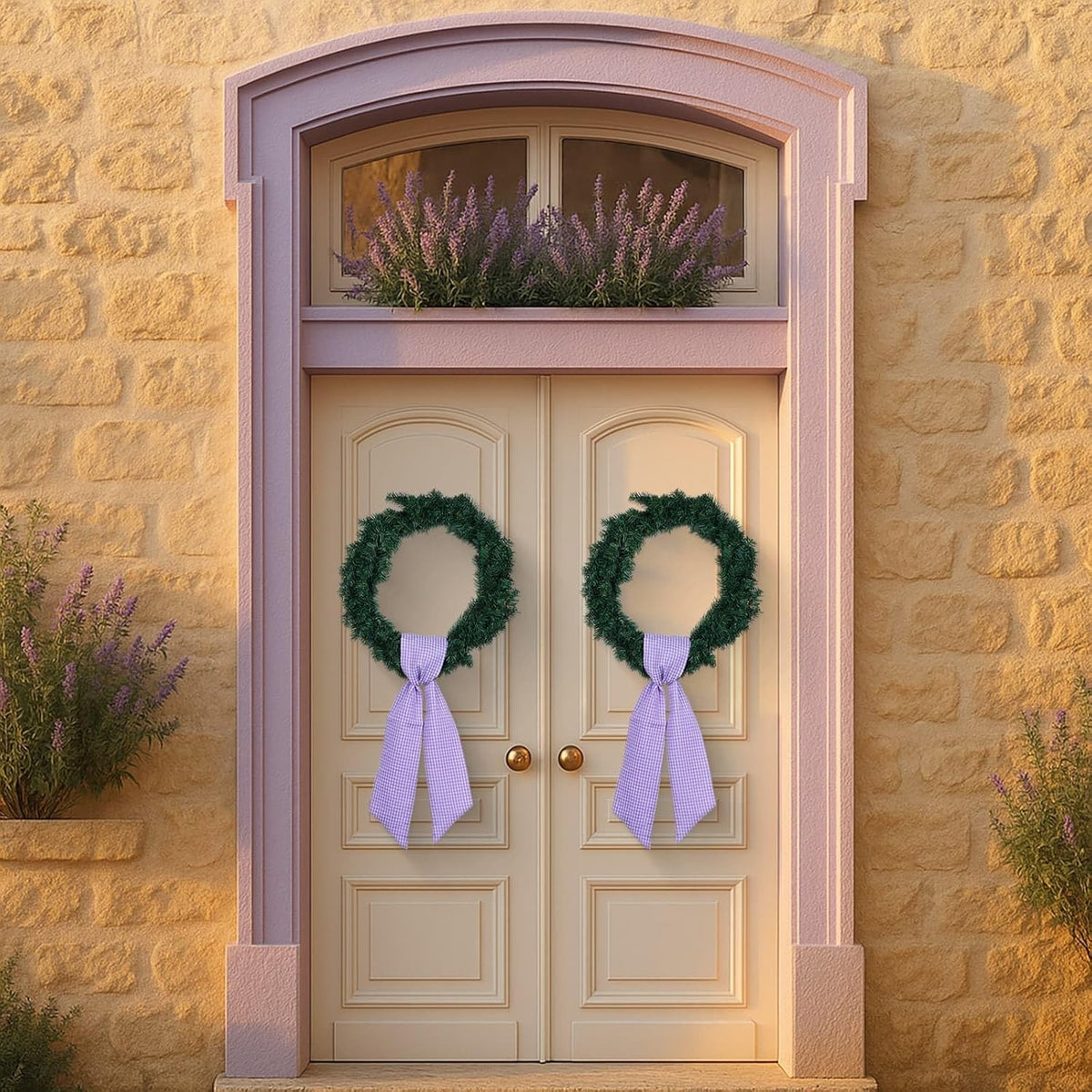 Purple Gingham Bow Set by [Brand Name] - Elegant 2-Pack Door Decoration | 5.12" Wide x 54.33" Long