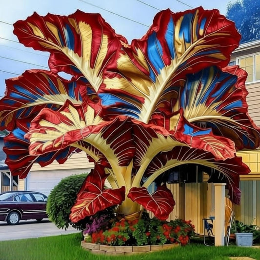 EDRHTJG Giant Leaf Foliage-Elephant Ear-Alocasia for Patio Corner Decor Natural-Shade Tolerant-Rich Colored (6)