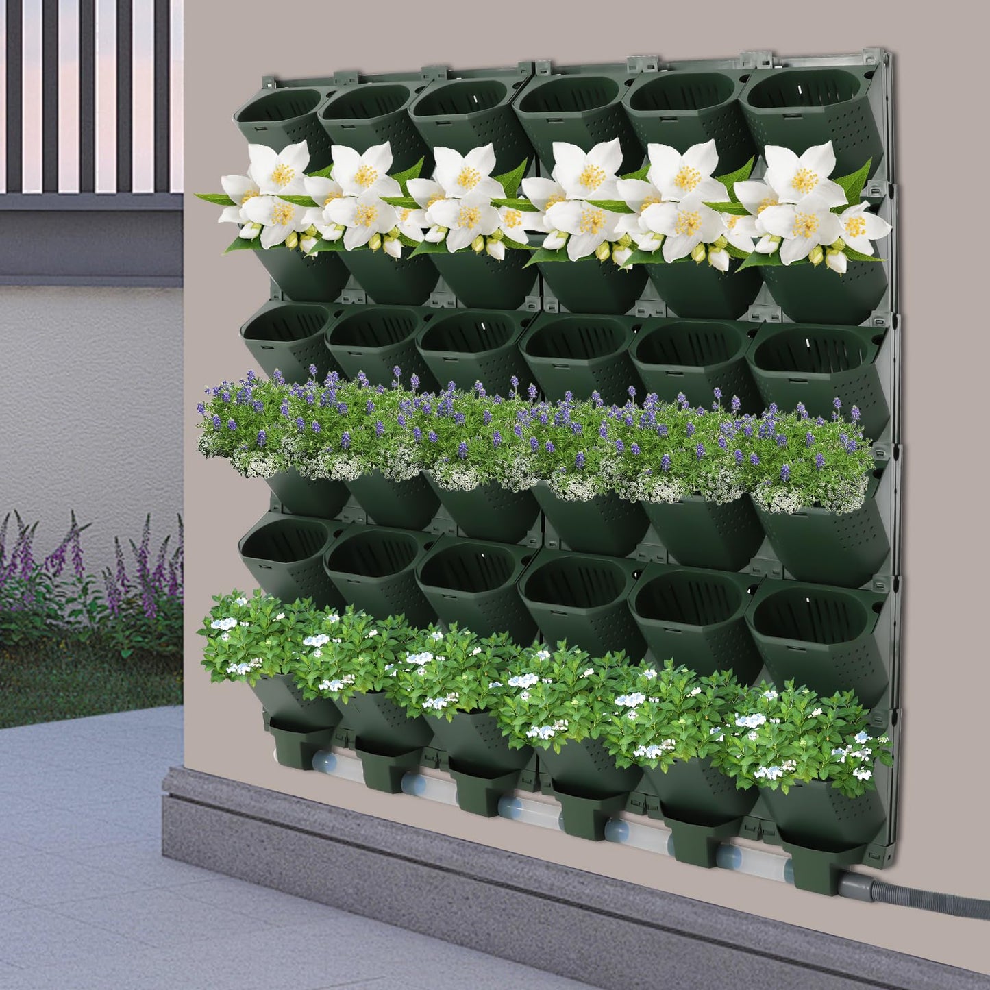 Eypkaol Opjceux 36 Pockets Wall Mounted Vertical Garden Planter, Wall Mounted Self-Watering System with Timer, Automatic Drip Irrigation Kit for Indoor Outdoor Balcony, for Veggies Fruits Flowers