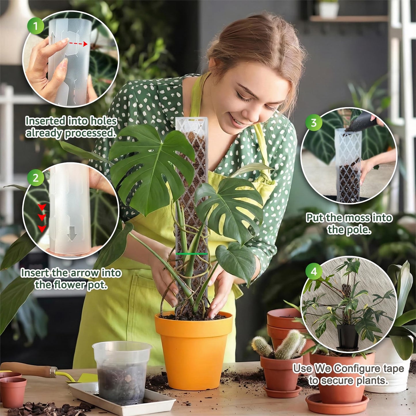 Sisher 2 Pack 16 Inch Plastic Moss Poles for Climbing Plants D Shaped Moss Pole Work with Sphagnum Moss Sticks for Indoor Plants, Moss Pole Monstera Plant Support,with Garden Ties