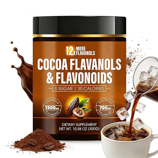 High Flavanol Cocoa Powder - 1500mg Per Serving with Cocoa Flavanols & Flavonoids 700mg Epicatechin, Boosts Circulation, Nitric Oxide, Energy and Heart Health - 300g（1）