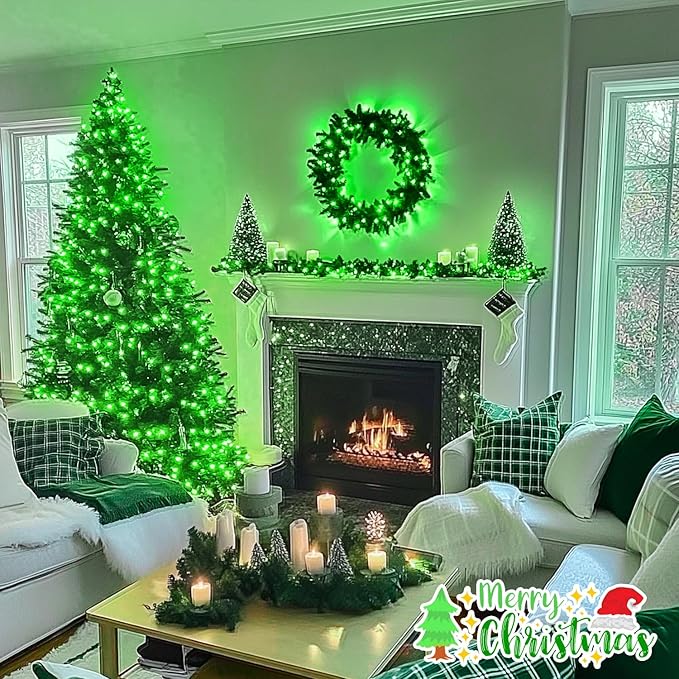 JMEXSUSS 500 LED Green Christmas Lights Indoor Outdoor, 8 Modes 163 FT Green String Lights Plug-in Clear Wire, Remote Control Christmas Tree Light for Xmas Tree Party Halloween