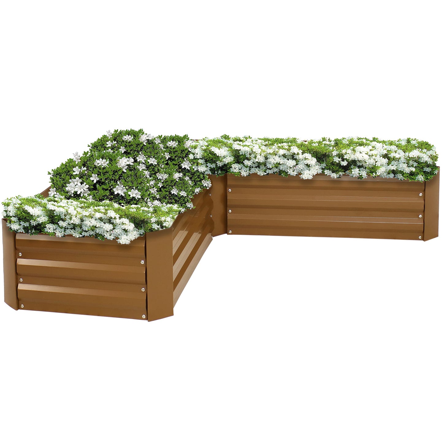 Sunnydaze Galvanized Raised Garden Bed Kit - 5x5x1 ft Outdoor Raised Garden Bed - Metal Planter Box for Vegetables, Flowers, Herbs - Brown - L-Shaped
