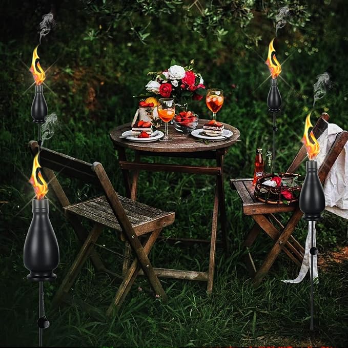 Metal Citronella Torches, 6 Pack Torches Garden for Outside 60 inch Flickering Flame Citronella Outdoor Light Torch,Metal Torches for Outside, Camping Patio Pathway Table Torch(Jet Black)