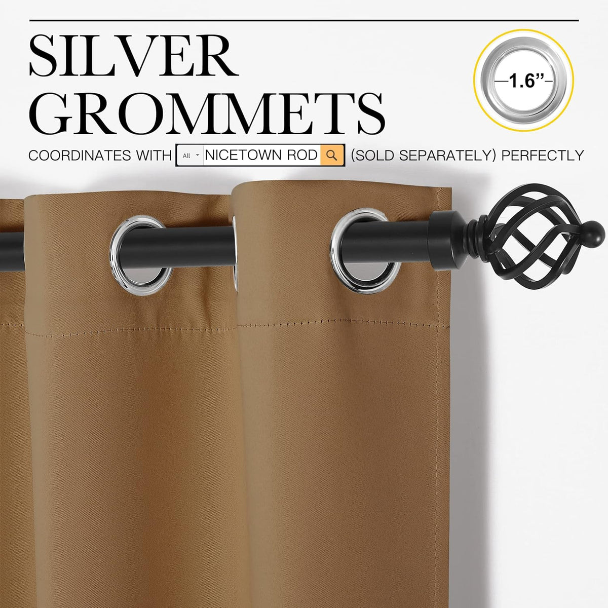 NICETOWN Blackout Curtains - Noise Reducing & Draft Blocking | 63-Inch Length, Gold Brown (2 Panels)
