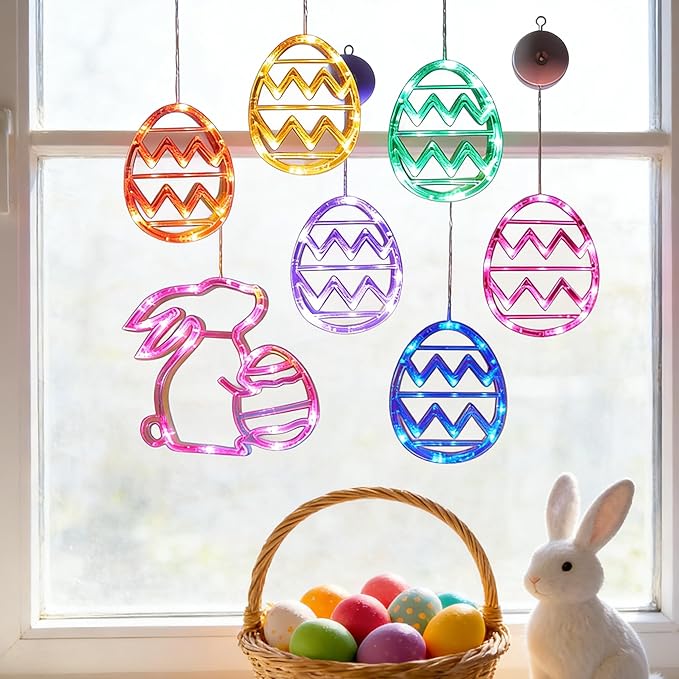 3 Pack Easter Lights for Window,Easter Window Hanging Lights Decorations LED Egg Shaped Battery Operated with Suction Cup for Home Bedroom Decor