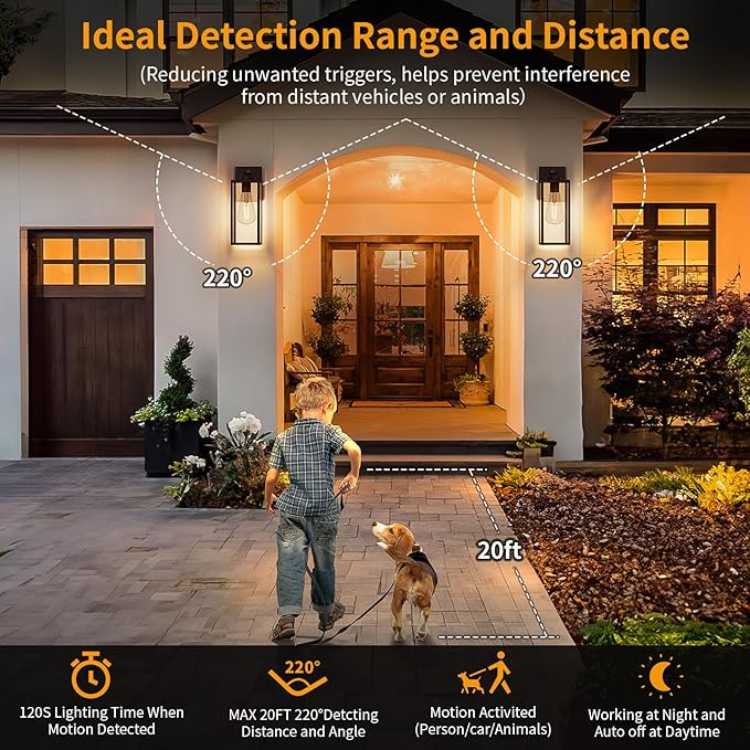 15'' Oil Rubbed Bronze Motion Sensor Outdoor Front Porch Light Fixtures Wall Mount, 2 Pack Waterproof Exterior Wall Sconce, Large Lantern Lamp,Outside Coach Light for House,Garage,Yard