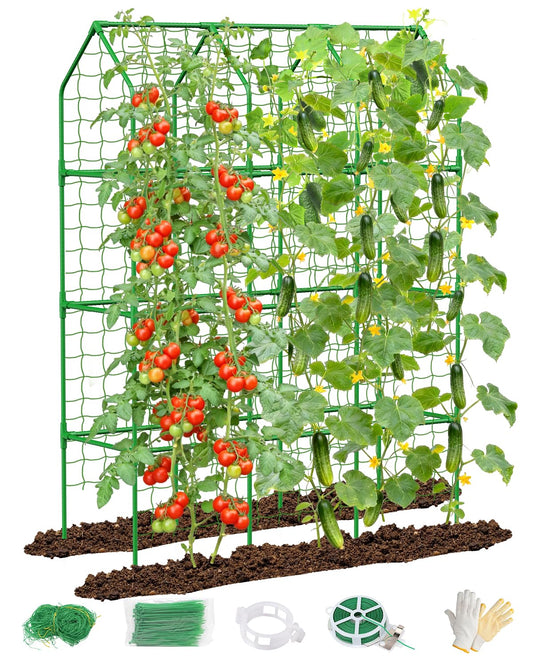 Cucumber Trellis with Grow Bag for Raised Bed, Garden Trellis for Climbing Plants Outdoor ((67 * 17 * 65inch(L*W*H), Trellis)