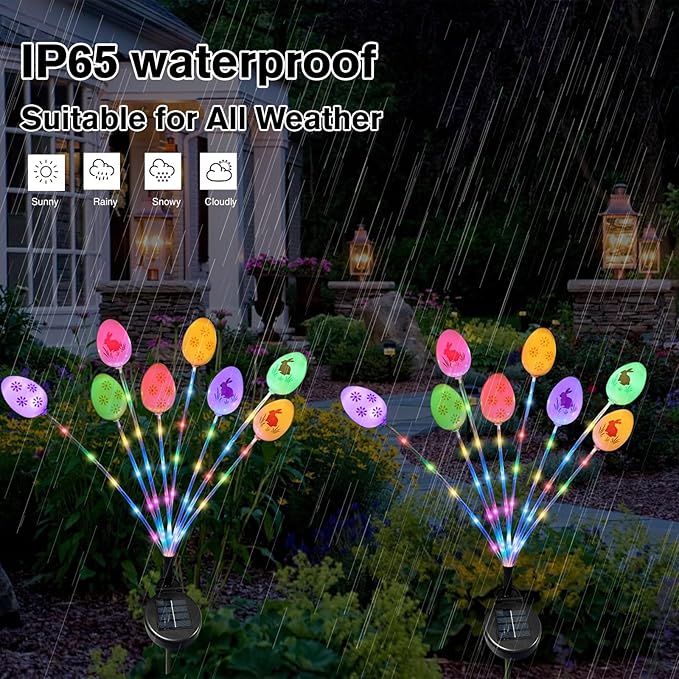 2 Pack Solar Easter Egg Light Outdoor Garden Pathway Solar Stake Light Colorful Eggs Swaying Firefly Light Waterproof Spring Yard Lawn Decor