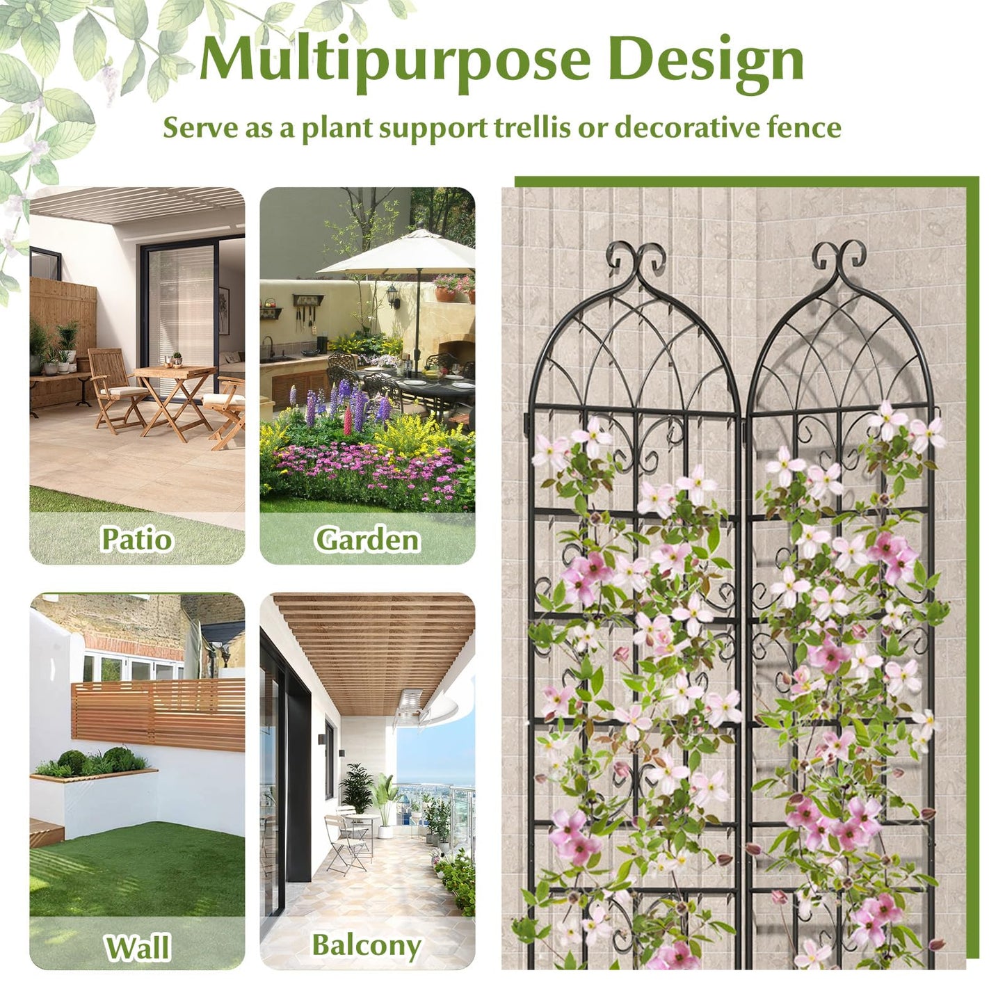 Giantex 4 Packs 86"x20" Metal Garden Trellis for Outdoor Climbing Plants, Heavy-Duty Plant Support for Vine Rose Vegetable Flower, Rustproof Black Metal Coating Patio Trellis Arch Decorative Fence