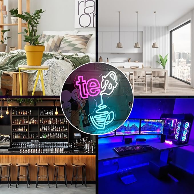 Tea Neon Sign Blue Teapot Neon Light Dimmable Tea Pouring Neon Signs Tea Bar Neon Light Signs for Kitchen Coffee Shop Teahouse Lounge Restaurants Living Room Decoration