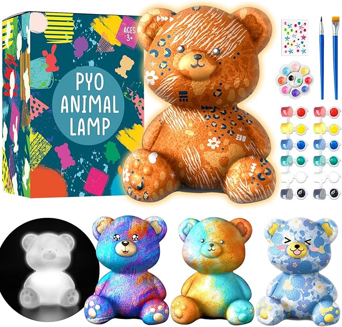 Goody King Paint Your Own Bear Lamp Kit, DIY Night Light, Arts & Crafts for Teens Girls Boys, Painting Kit for Kids, Room Decorations, Christmas Crafts Birthday Gifts for Kids Ages 3 4 5 6 7 8 9