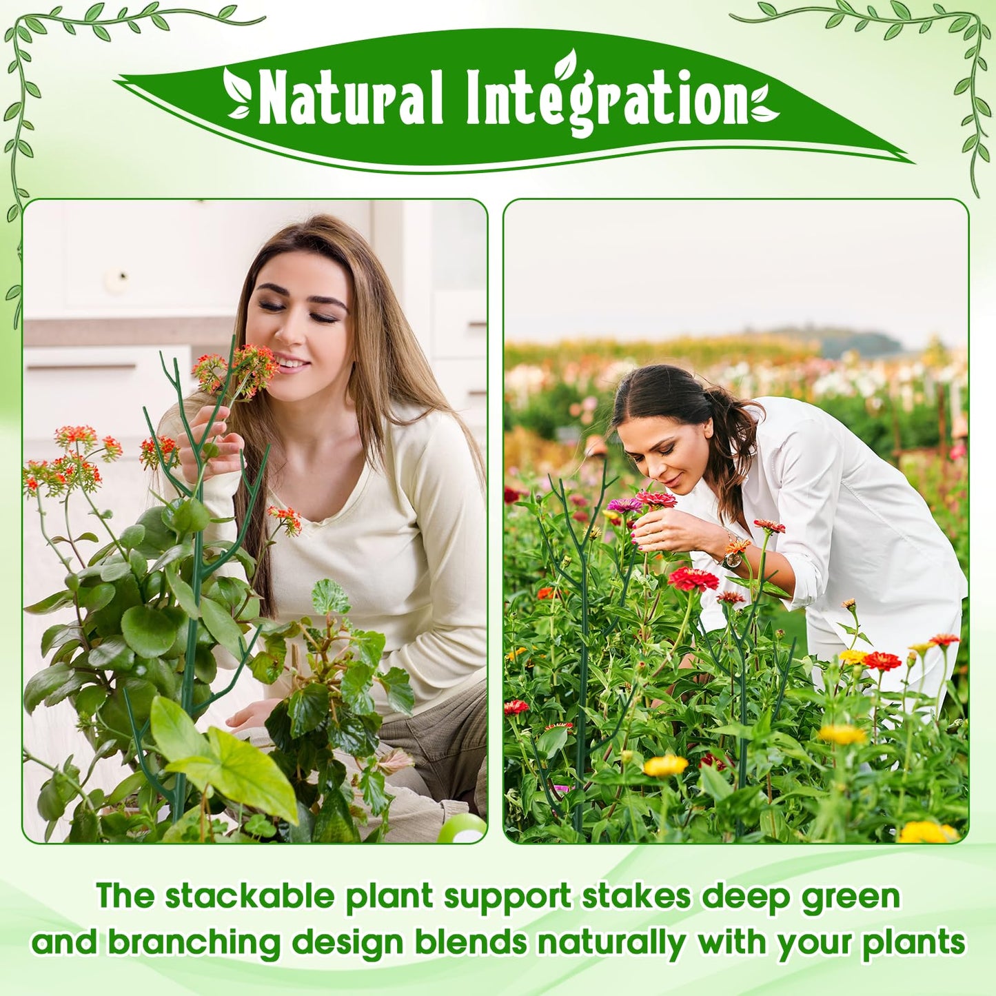 SiliFine 24 Pack Stackable Monstera Plant Support Stakes up to 39.5 Inch Adjustable Plant Support Stakes with 12 Clips and Ties for Indoor Outdoor Plants Sticks Tall Pothos Climbing