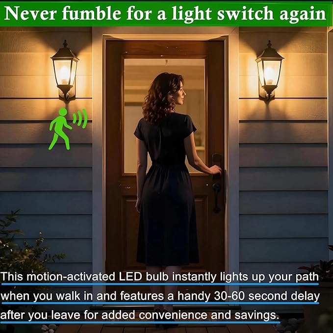GEPLAD 4-Pack Outdoor Motion Sensor LED Light Bulbs, 12W Dusk to Dawn Bulb, 3000K Soft White 1200LM, A19 E26 Glass-Penetrating Sensor, Upward/Downward Mounting,Perfect for Porch, Garage, Entryway
