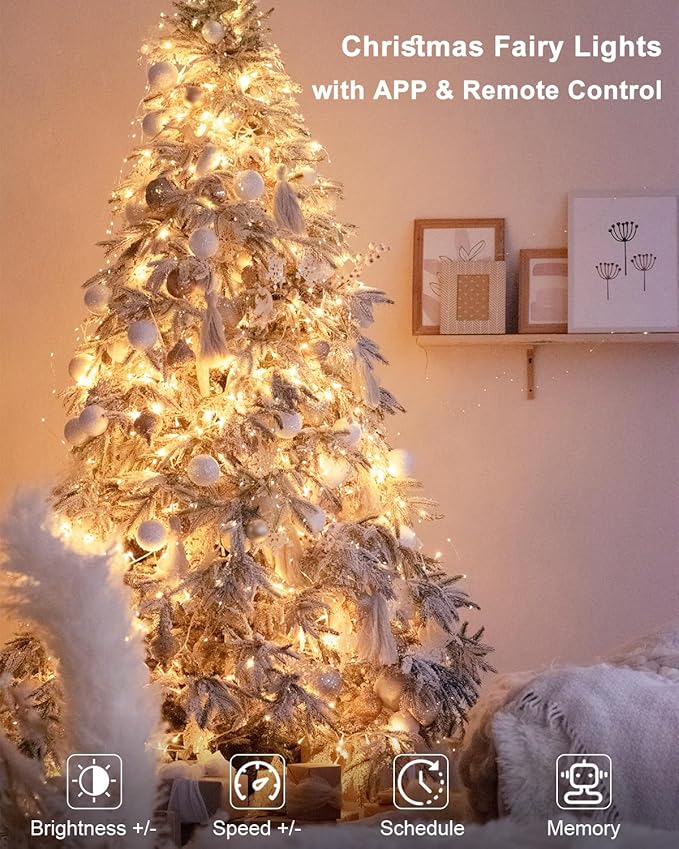 Smart Fairy Lights 2 Pack Total 66Ft 200 LED Twinkle String Lights with Remote & APP Control, Color Changing USB Fairy Lights Music & Mic Sync for Valentine's Day Holiday Party Decor
