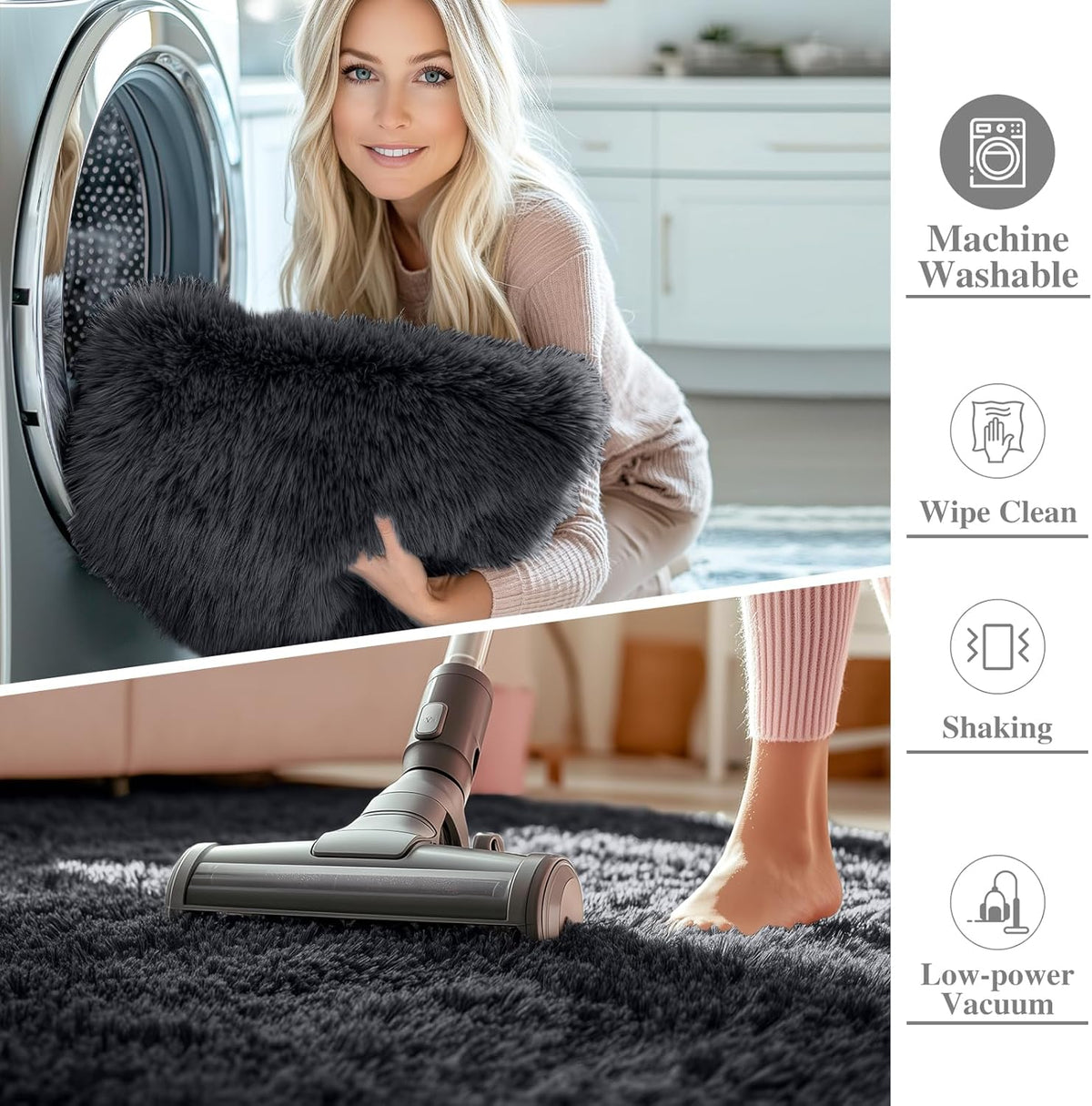 OLANLY Large Area Rug - Soft Fluffy Shaggy Carpet for Living Room & Bedroom | 5x9 ft, Black