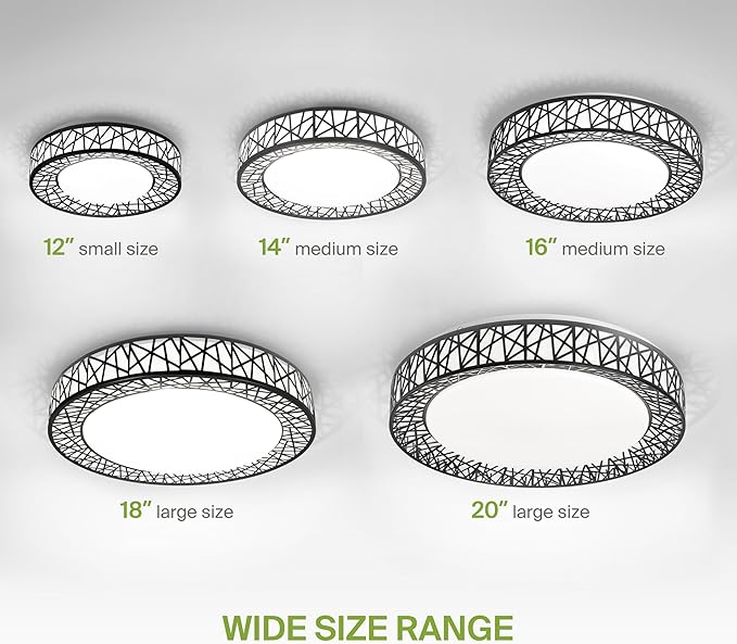 ASD 20 Inch LED Flush Mount Ceiling Light Fixture for Bedroom, 42W 2475LM 5CCT 2700K-5000K, Triac Dimmable Lights, Dining, Living Room, Kitchen Lamps, Modern Home Lighting Fixtures, Black, ETL, 2 Pack
